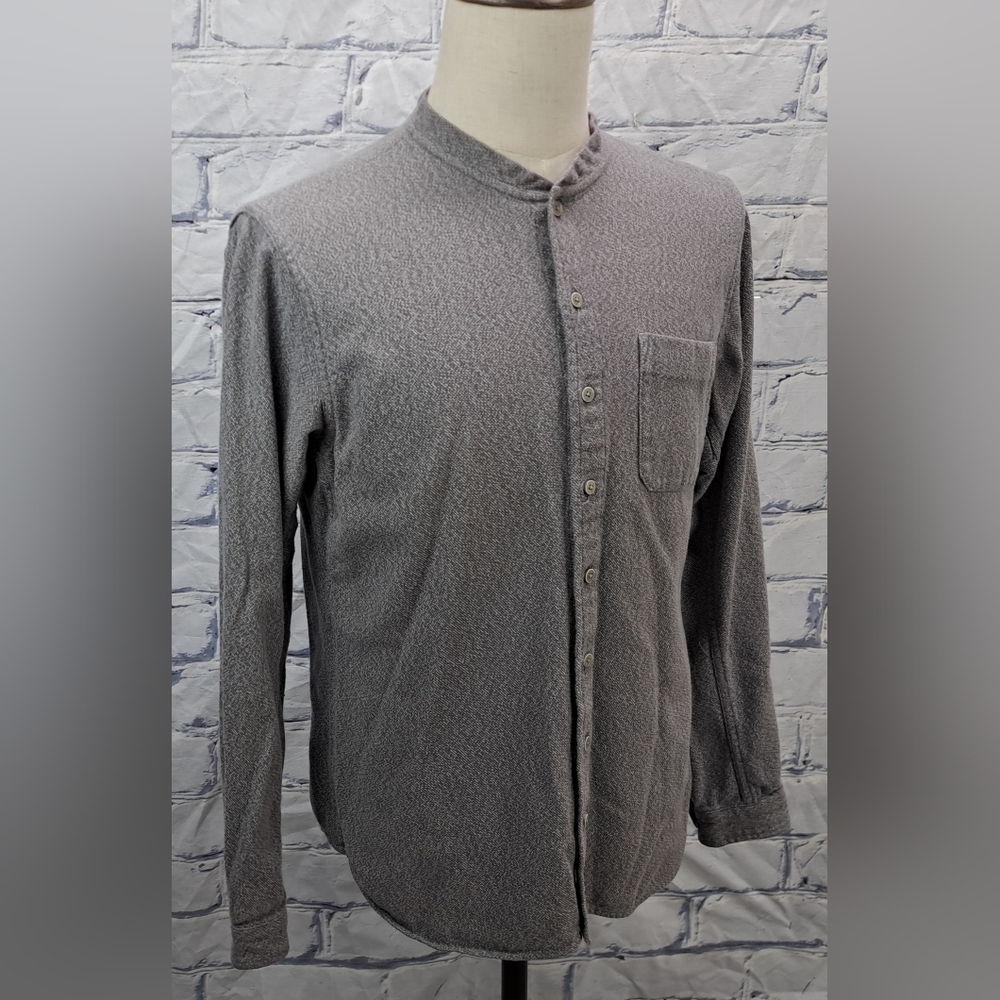 Wings + Horns Men's Button Down Shirt Mandarin Collar Gray Medium - Picture 4 of 16
